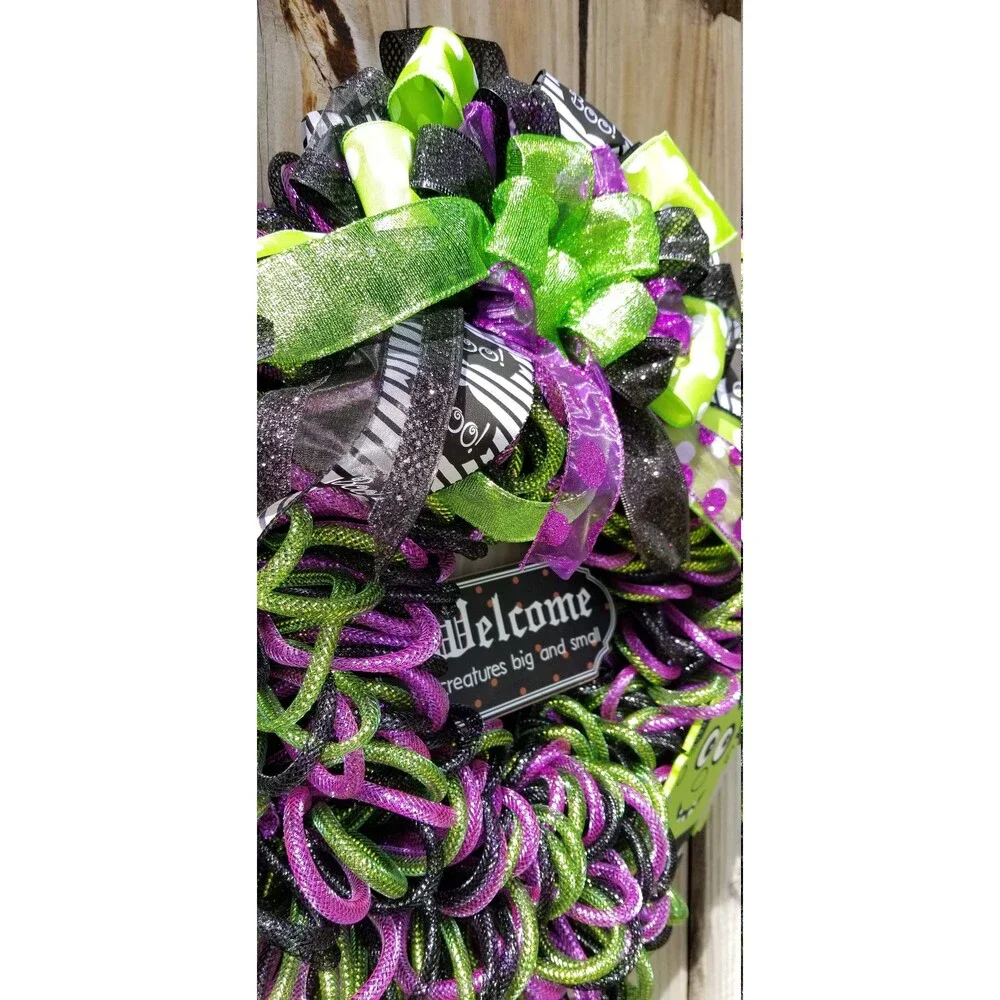 Halloween Monster Mash Bubble Tube Mesh Welcome Wreath front Door Decor